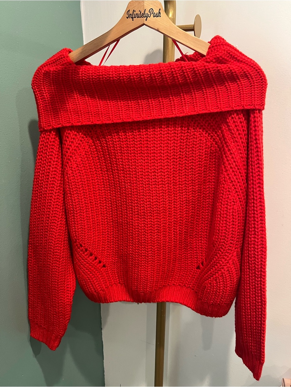 moon & madison Red Off-the-Shoulder Ribbed Sweater - Picture 2 of 5
